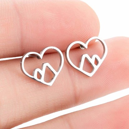 Charming Heart-shaped Stainless Steel Earrings with Japanese-style Hollow Design