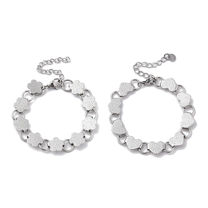 304 женские браслеты-цепочки со звеньями из нержавеющей стали, цвет нержавеющей стали, цветок / сердце