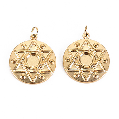 304 Configuración de cabujón colgante del acero inoxidable, con anillos de salto, para la religion, plano y redondo con estrella de david