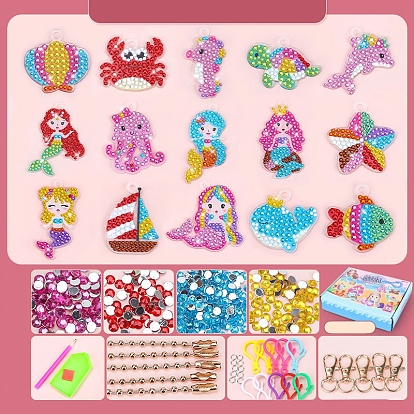 DIY Diamond Painting Animal Pattern Keychain Kits, including Resin Rhinestones, Diamond Sticky Pen, Tray Plate & Glue Clay