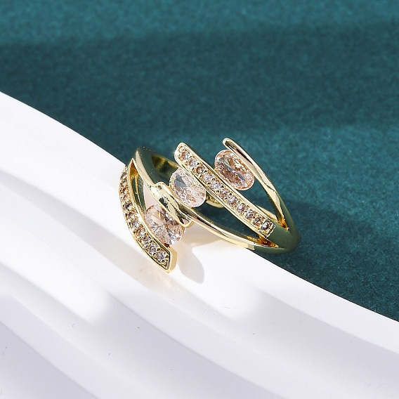 Кольца-манжеты из латуни с прозрачным кубическим цирконием 3-line для женщин, стойки покрытие, без кадмия и без свинца, долговечный