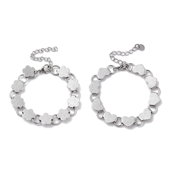 304 женские браслеты-цепочки со звеньями из нержавеющей стали, цвет нержавеющей стали, цветок / сердце