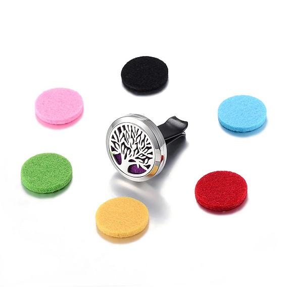 316 Surgical Stainless Steel Car Diffuser Locket Clips, with Perfume Pad and Magnetic Clasps, Flat Round with Tree