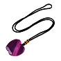 Natural Agate Pendant Necklaces, with Random Color Polyester Cords, Dyed, Apple