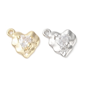 Brass Micro Pave Clear Cubic Zirconia Charms, Heart Charm
