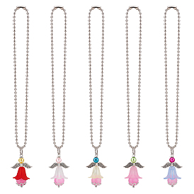 Подвеска ангела из акрила, с бусинами из натурального окрашенного желтого нефрита и цепочками из железных шариков, для автомобильных подвесных аксессуаров