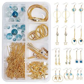 Ensembles de fabrication de boucles d'oreilles sur le thème du ciel étoilé sunnyclue DIY, y compris les perles de quartz et de laiton, cadres de perles en laiton et alliage, pendentifs en alliage et anneaux de liaison, crochets et chaînes de câble en laiton