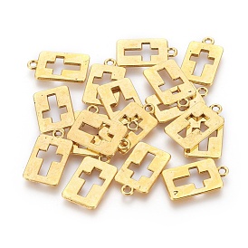 Tibetan Style Alloy Pendant, Rectangle with Cross Charms, Lead Free & Cadmium Free, 20x12x1mm, Hole: 2mm, about 800pcs/1000g