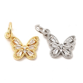 Rack Plating Brass Micro Pave Cubic Zirconia Charms, Butterfly Charm, with Jump Ring, Long-Lasting Plated, Lead Free & Cadmium Free