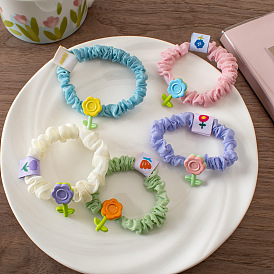 Cute Flower Hair Scrunchies with Sheer Mesh and Candy Colors for Girls
