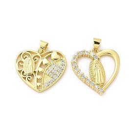Латунные микро проложить кубического циркония подвески, сердце с подвесками Девы Марии, стойки покрытие, долговечный, без свинца и без кадмия