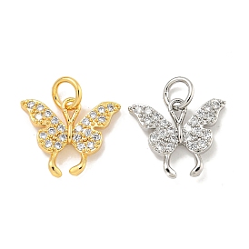 Brass Micro Pave Clear Cubic Zirconia Pendants, Butterfly, with Jump Ring