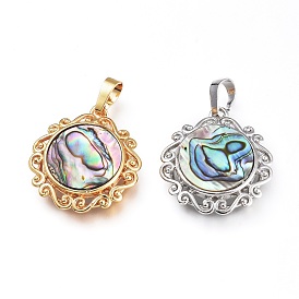 Natural Abalone Shell/Paua Shell Pendants, with Brass Findings, Flower