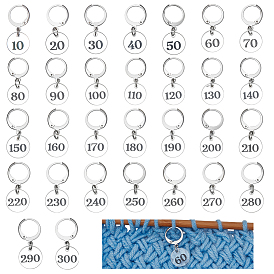 30 шт. прозрачные акриловые плоские круглые маркеры петель с подвеской-цифрой, с 304 кольцами-подвесками для бокалов из нержавеющей стали