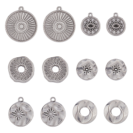 Набор для поиска поделок для изготовления ювелирных изделий, включая 36шт 6 стиль 304 подвески из нержавеющей стали, оправы и бусины, плоский круглый с солнцем и глазом и подсолнухом