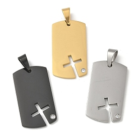 304 подвески-бирки из нержавеющей стали со стразами, прямоугольный крест-талисман
