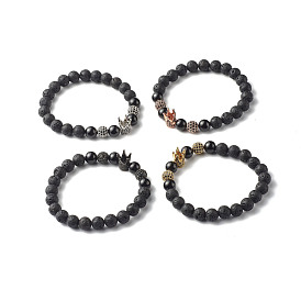 Oil Diffuser Yoga Natural Tourmaline & Natural Lava Rock Beads Stretch Bracelet for Girl Women, Crown Brass Cubic Zirconia Bead Bracelet