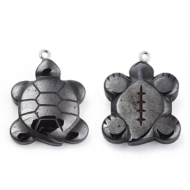 Non-magnetic Hematite Pendants, Tortoise Charms, with Platinum Tone Iron Loops