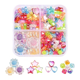 4 Style Transparent Acrylic Beads, Mix Color, Mix-shaped, AB Color