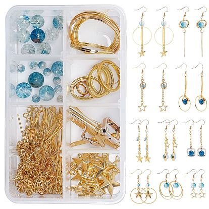 Kits de fabrication de boucles d'oreilles sur le thème du ciel étoilé, y compris les perles de quartz et de laiton, cadres de perles en laiton et alliage, pendentifs en alliage et anneaux de liaison, crochets et chaînes de câble en laiton