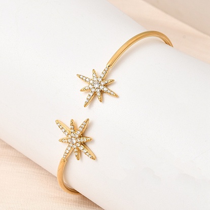 304 Браслеты-манжеты из нержавеющей стали с прозрачными кубическими циркониями, браслеты на концах для женщин, звезда, ионное покрытие (ip), долговечный