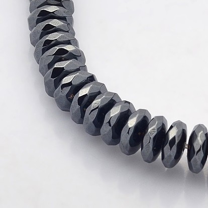 Electroplate Non-magnetic Synthetic Hematite Beads Strands, Faceted Rondelle, 10x3mm, Hole: 1mm, about 101pcs/strand, 15.7 inch