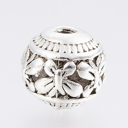 Tibetan Style Alloy Beads, Round with Butterfly