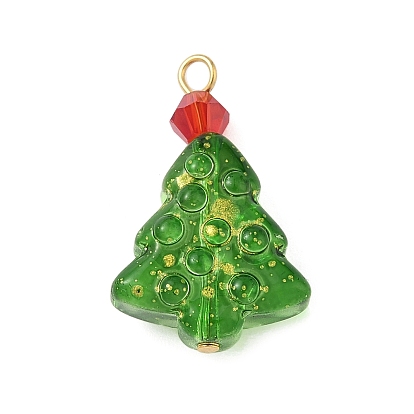 Подвески из окрашенного и нагретого стекла в виде рождественской елки, с 304 петлей из нержавеющей стали и золотой фольгой, реальный 18 k позолоченный