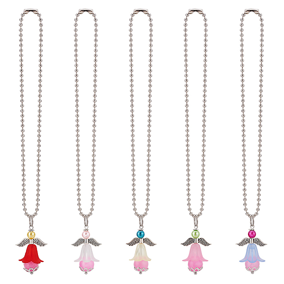 Подвеска ангела из акрила, с бусинами из натурального окрашенного желтого нефрита и цепочками из железных шариков, для автомобильных подвесных аксессуаров