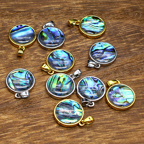 Подвески из ракушек пуна, плоские круглые прелести, с поручителями