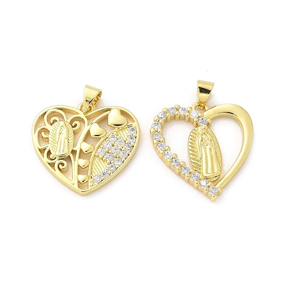 Латунные микро проложить кубического циркония подвески, сердце с подвесками Девы Марии, стойки покрытие, долговечный, без свинца и без кадмия