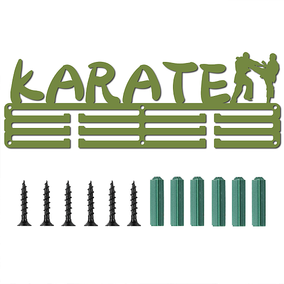 Iron Medal Holder Frame, Medals Display Hanger Rack, with Screws, Rectangle with Word Karate