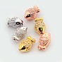 Brass Micro Pave Cubic Zirconia Beads, Cadmium Free & Nickel Free & Lead Free, Fish, 7x11x6mm, Hole: 1mm