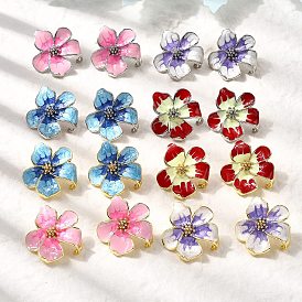 Серьги-гвоздики с цветком из латуни и эмали, стойки покрытие, долговечный, без кадмия и без свинца