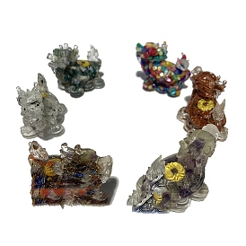 Resin Dragon Display Decoration, with Gemstone Chips Inside for Home Office Desk Decoration
