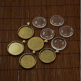 30mm cabochons de verre transparent et les supports de cabochons pendentif en alliage métallique, pendentif: 41x32x3 mm, Trou: 4mm, Plateau: 30 mm