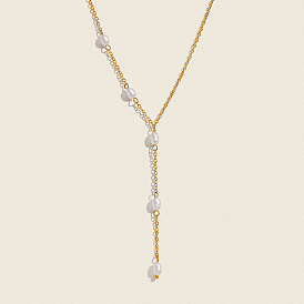 Элегантные 304 цепочки из нержавеющей стали и натурального пресноводного жемчуга с рисунком риса для женщин, белые