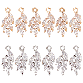 12 шт. 2 цвета латунные подвески из прозрачного кубического циркония с микропаве, очарование листа