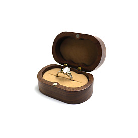 Oval Wood Wedding Ring Storage Boxes with Velvet Inside, Wooden Single Ring Gift Case with Magnetic Clasps