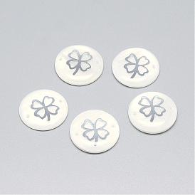 Freshwater Shell Links Connectors, with Alloy Findings, Flat Round with Clover