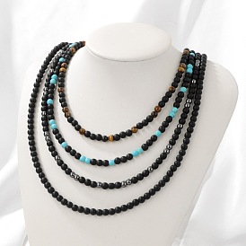 Vintage Unisex Natural Obsidian & Gemstone Beaded Necklaces