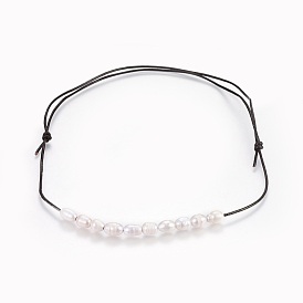 Collares de perlas naturales ajustables con cuentas, con cordones de cuero piel de vaca