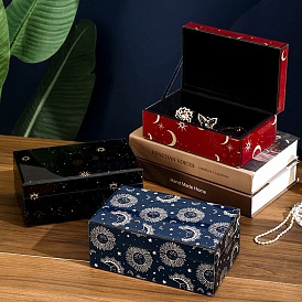 Glass & MDF Jewerly Storage Boxes, Sun Moon Star Treasure Cases with Velvet Inside, Square/Rectangle