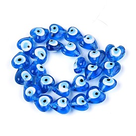 Сердце сглаза Lampwork бисера пряди, 13~15x15x9 мм, отверстие : 2 мм, около 24 шт / нитка, 11.4 дюйм