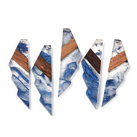 Transparent Resin & Walnut Wood Big Pendants, Jagged Shape Charms