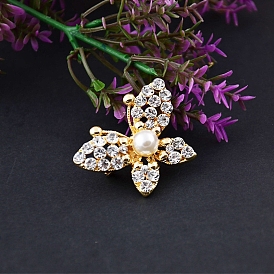 Butterfly Alloy Rhinestone Brooch, ABS Plastic Pearl Lapel Pin for Girl Women