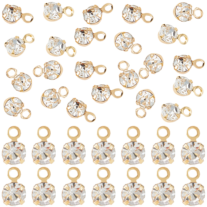 80шт. латунные подвески со стразами, плоско-круглые, без никеля 