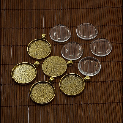 30mm cabochons de verre transparent et les supports de cabochons pendentif en alliage métallique, pendentif: 41x32x3 mm, Trou: 4mm, Plateau: 30 mm