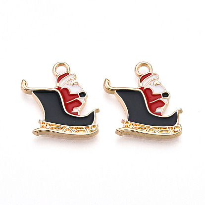 Golden Plated Alloy Enamel Pendants, for Christmas, Father Christmas with Sledge, Cadmium Free & Lead Free