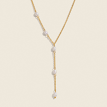 Элегантные 304 цепочки из нержавеющей стали и натурального пресноводного жемчуга с рисунком риса для женщин, белые